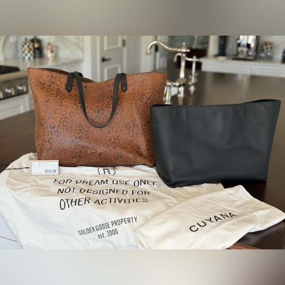 Golden Goose Handbags - Golden Goose Leopard Leather Tote with Cuyana Leather Insert, dust bags, & tag